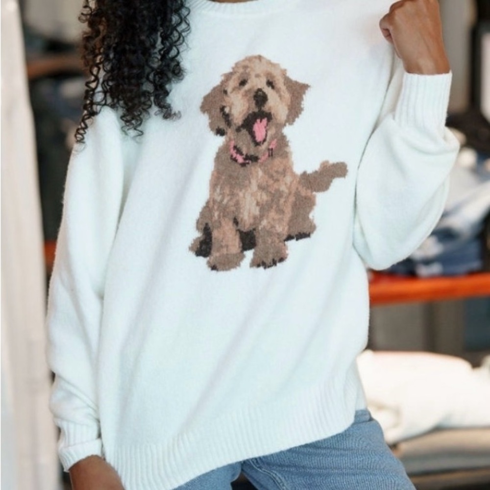 Hollister Cream Sweater with Dog Design